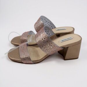 Alex Marie Rose Gold Rhinestone Block Heel Slide Sandals 9.5M New Wedding Glam